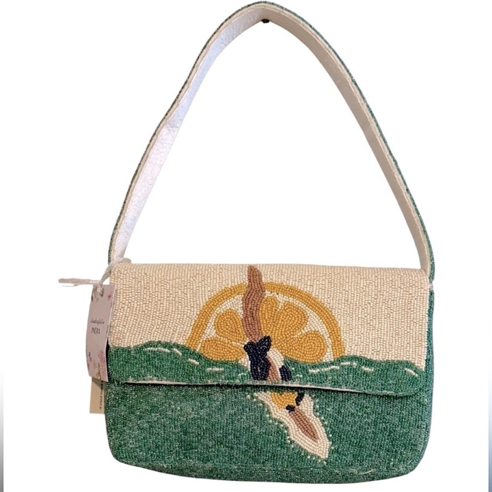 VIRAL Marshall’s MADE IN INDIA Green and Cream DIVER Beaded Women's Bag